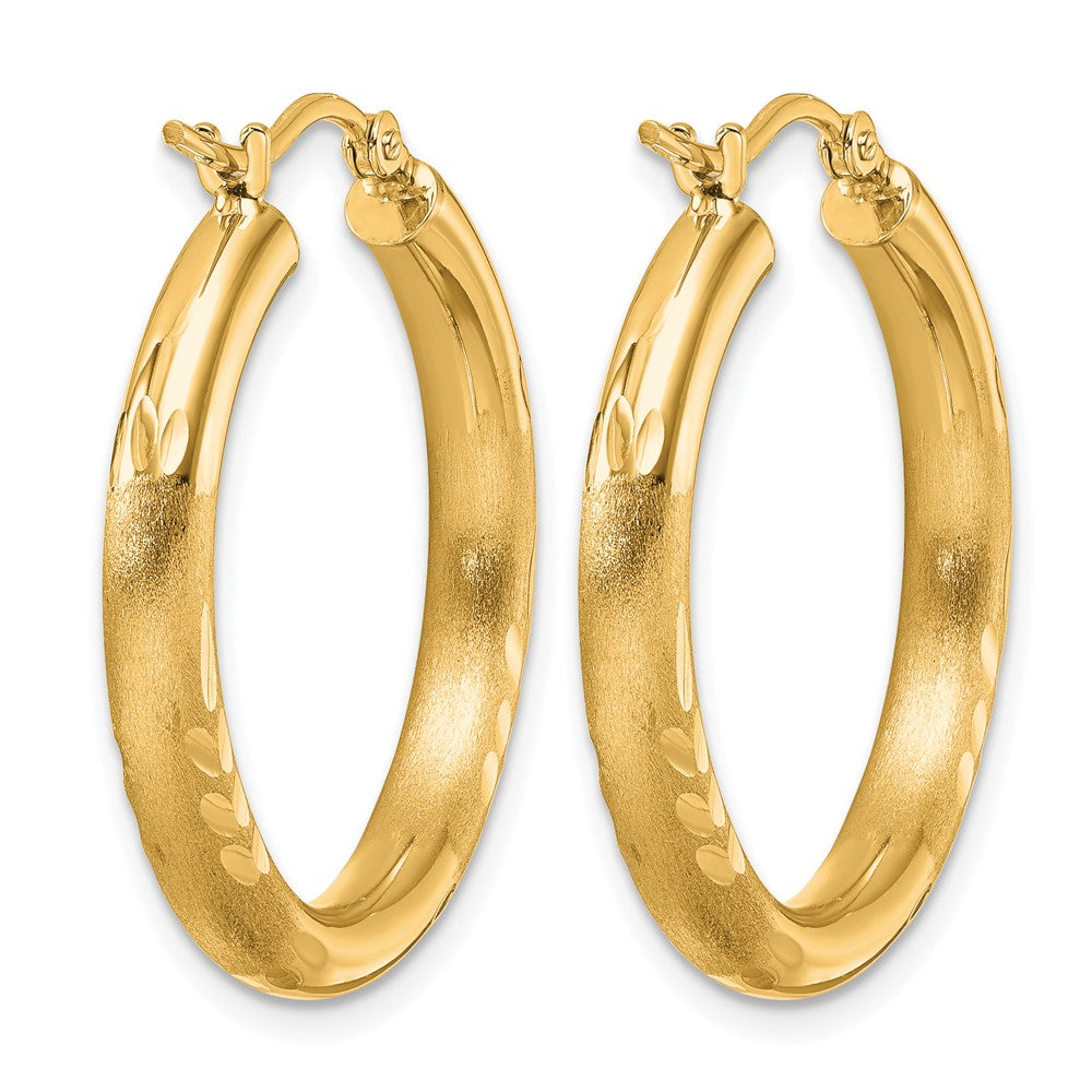 14K Gelbgold Satiniert und Diamantiert 3mm Rund Creolen