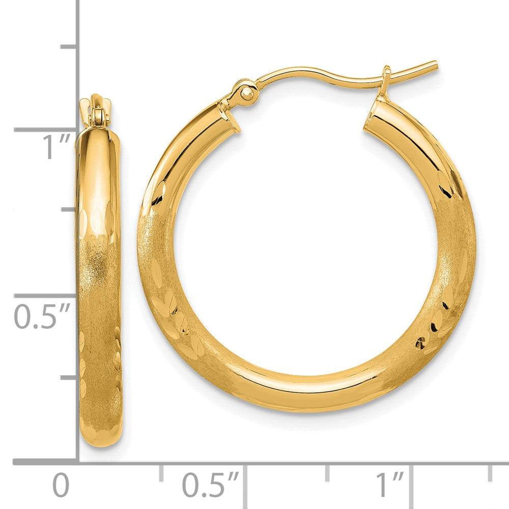 14K Gelbgold Satiniert und Diamantiert 3mm Rund Creolen