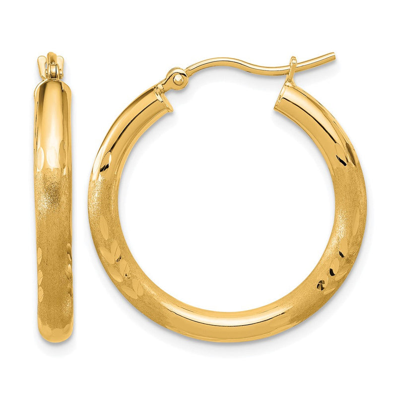 14K Gelbgold Satiniert und Diamantiert 3mm Rund Creolen