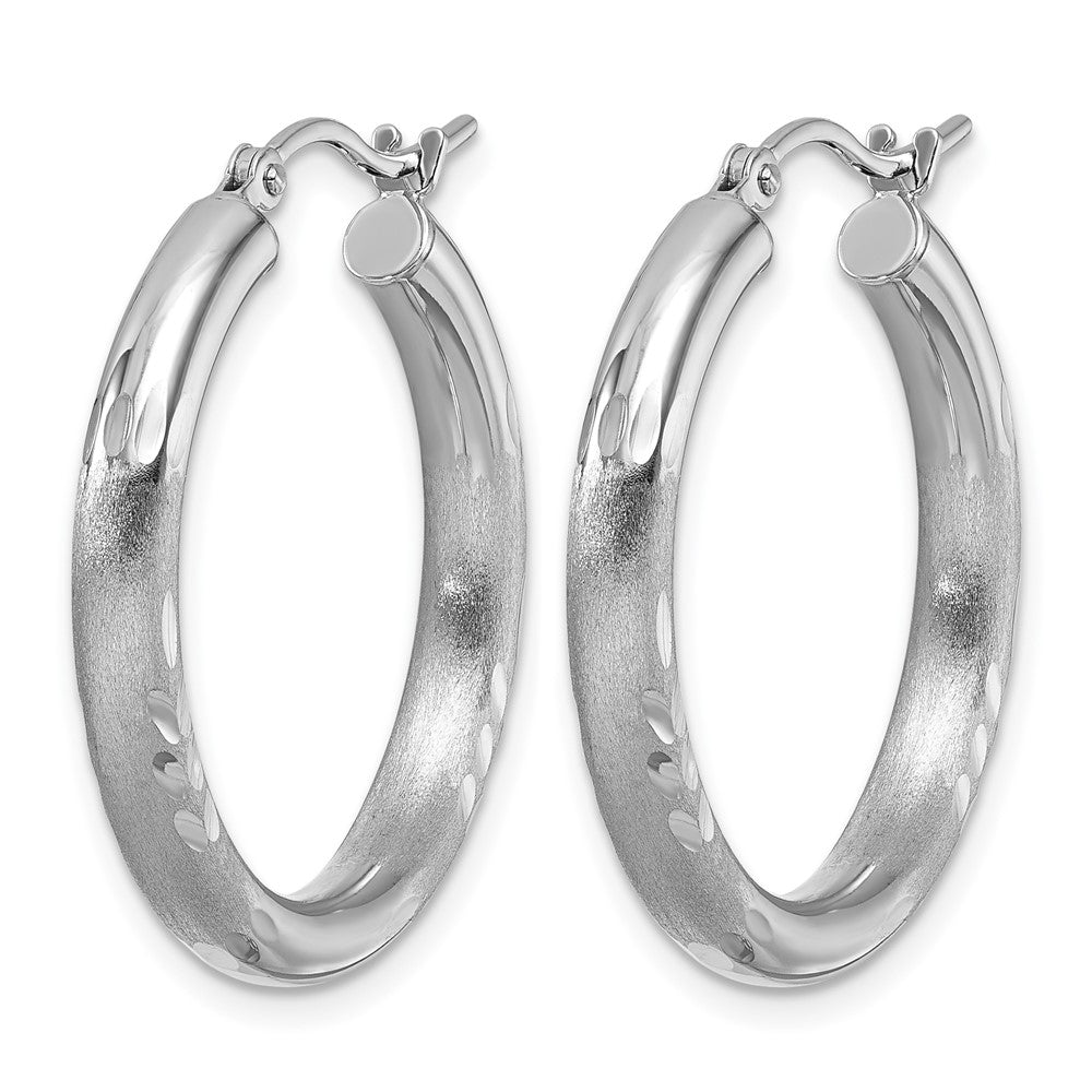 14K Weißgold Satiniert und Diamantiert 3mm Rund Creolen