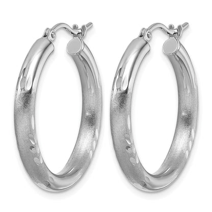 14K Weißgold Satiniert und Diamantiert 3mm Rund Creolen