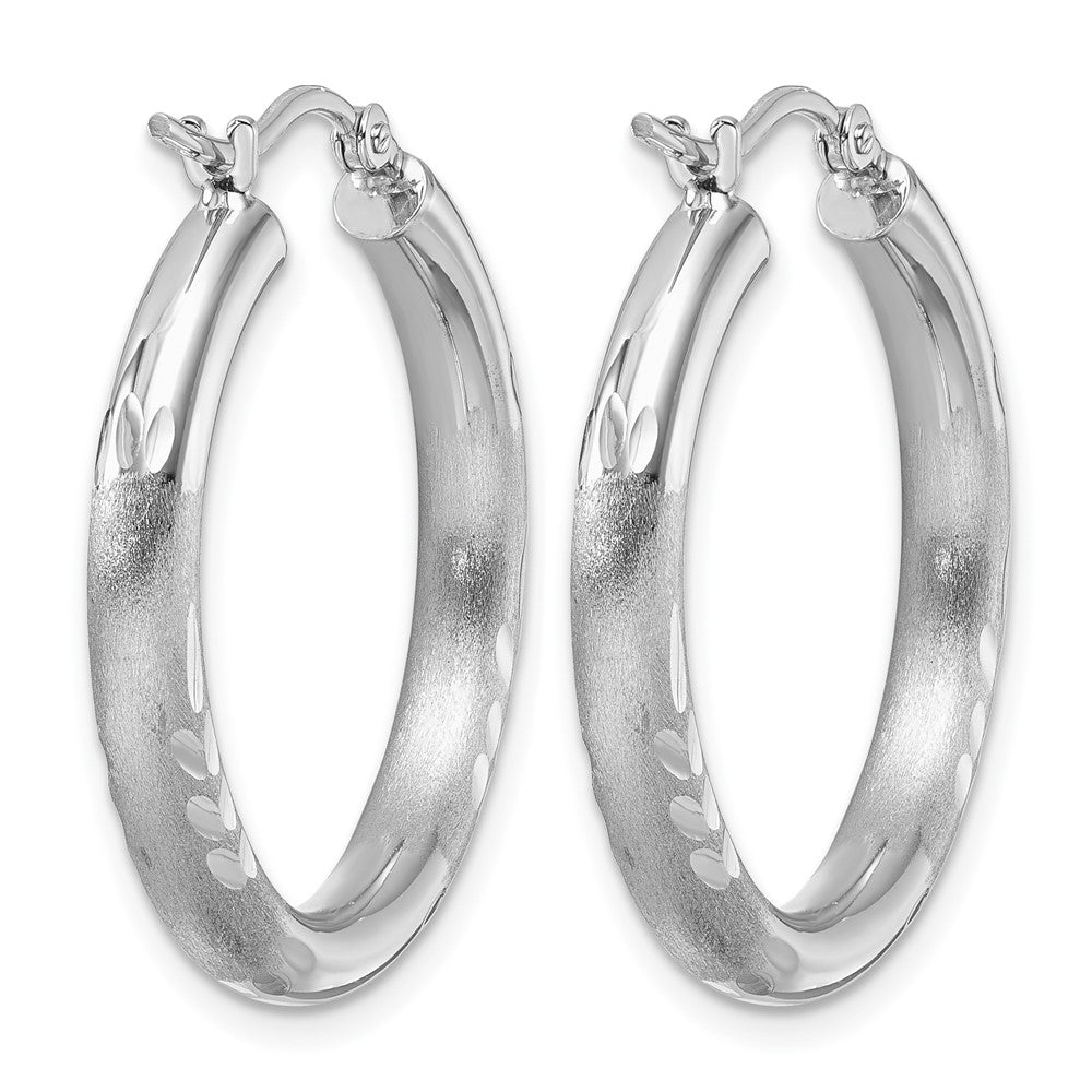 14K Weißgold Satiniert und Diamantiert 3mm Rund Creolen