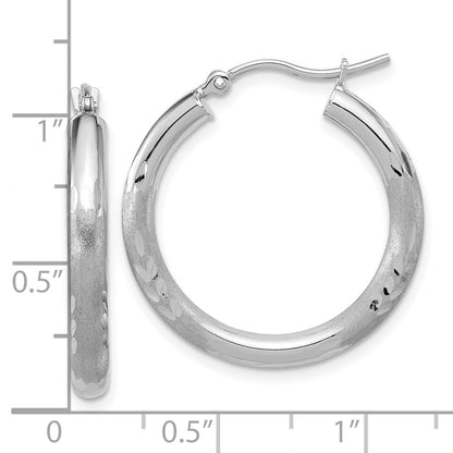14K Weißgold Satiniert und Diamantiert 3mm Rund Creolen