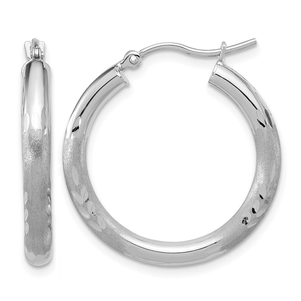 14K Weißgold Satiniert und Diamantiert 3mm Rund Creolen