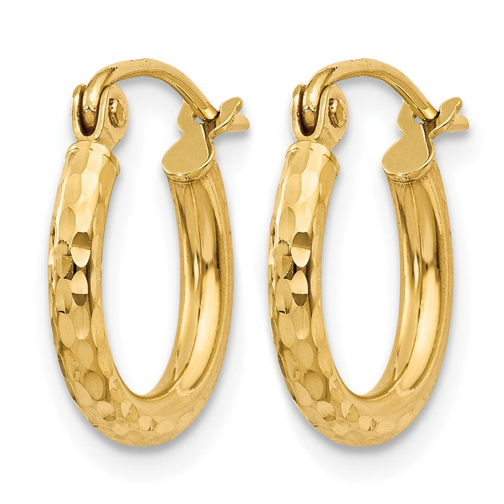 14K Gelbgold Diamantiert 2mm Rund Röhre Creolen