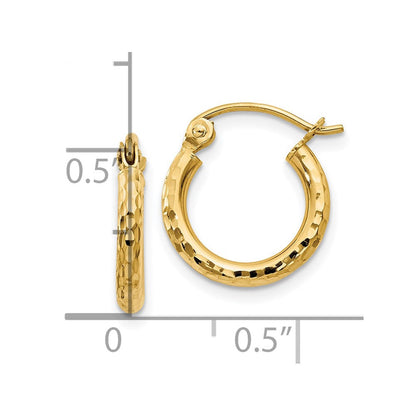 14K Gelbgold Diamantiert 2mm Rund Röhre Creolen