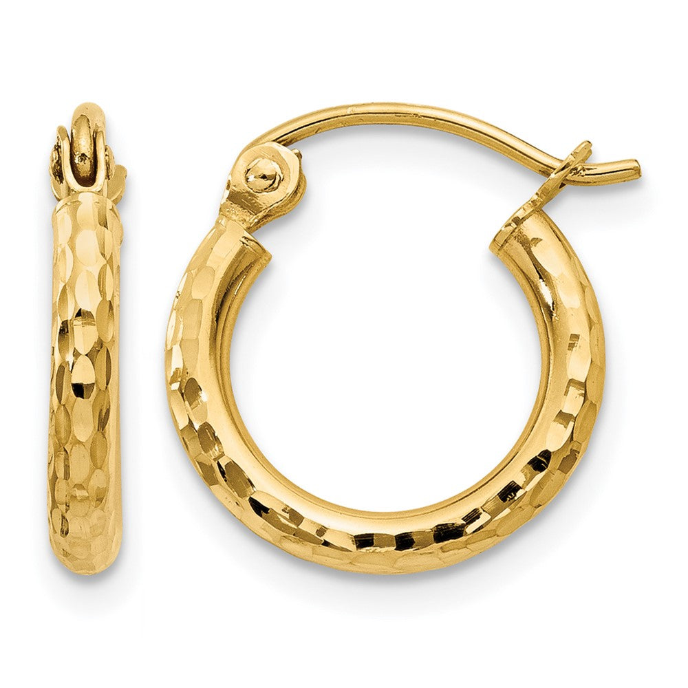 14K Gelbgold Diamantiert 2mm Rund Röhre Creolen
