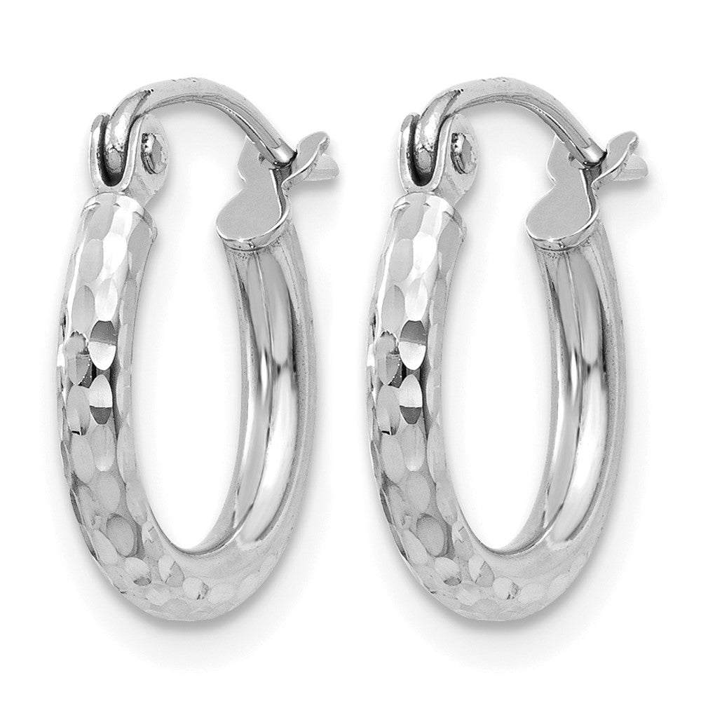14K Weißgold Diamantiert 2mm Rund Röhre Creolen