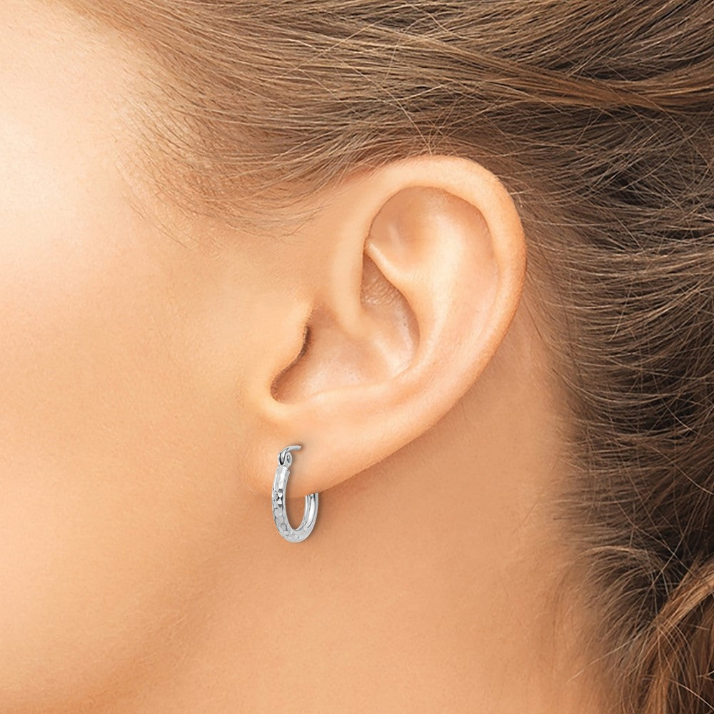 14K Weißgold Diamantiert 2mm Rund Röhre Creolen