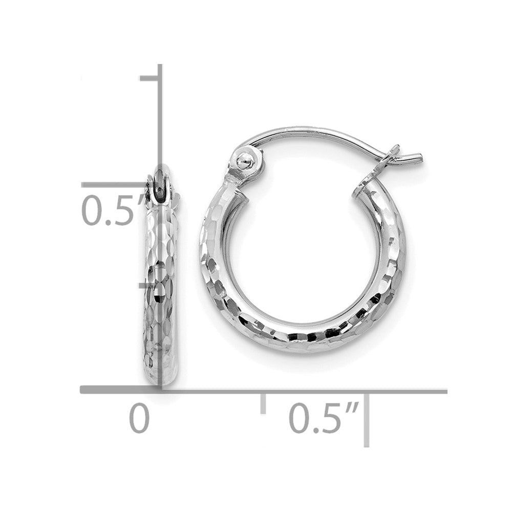14K Weißgold Diamantiert 2mm Rund Röhre Creolen
