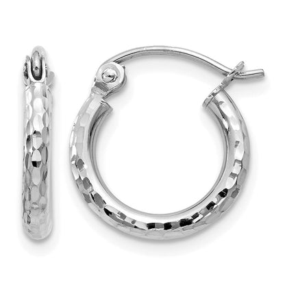 14K Weißgold Diamantiert 2mm Rund Röhre Creolen