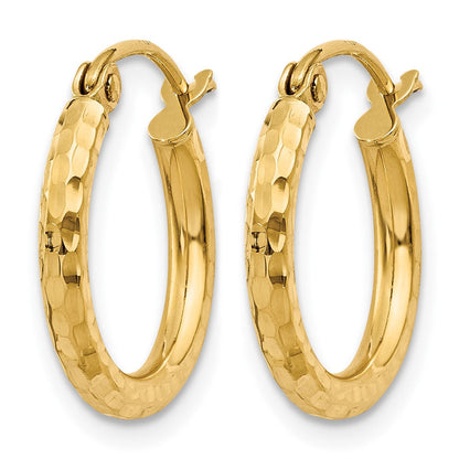 14K Gelbgold Diamantiert 2mm Rund Röhre Creolen
