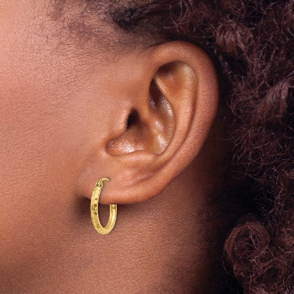 14K Gelbgold Diamantiert 2mm Rund Röhre Creolen