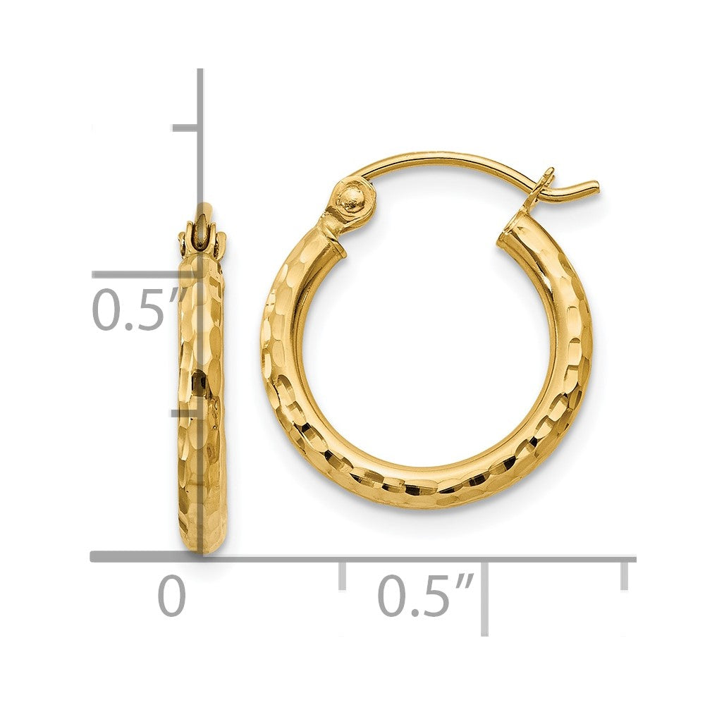 14K Gelbgold Diamantiert 2mm Rund Röhre Creolen