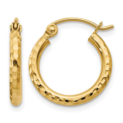 14K Gelbgold Diamantiert 2mm Rund Röhre Creolen