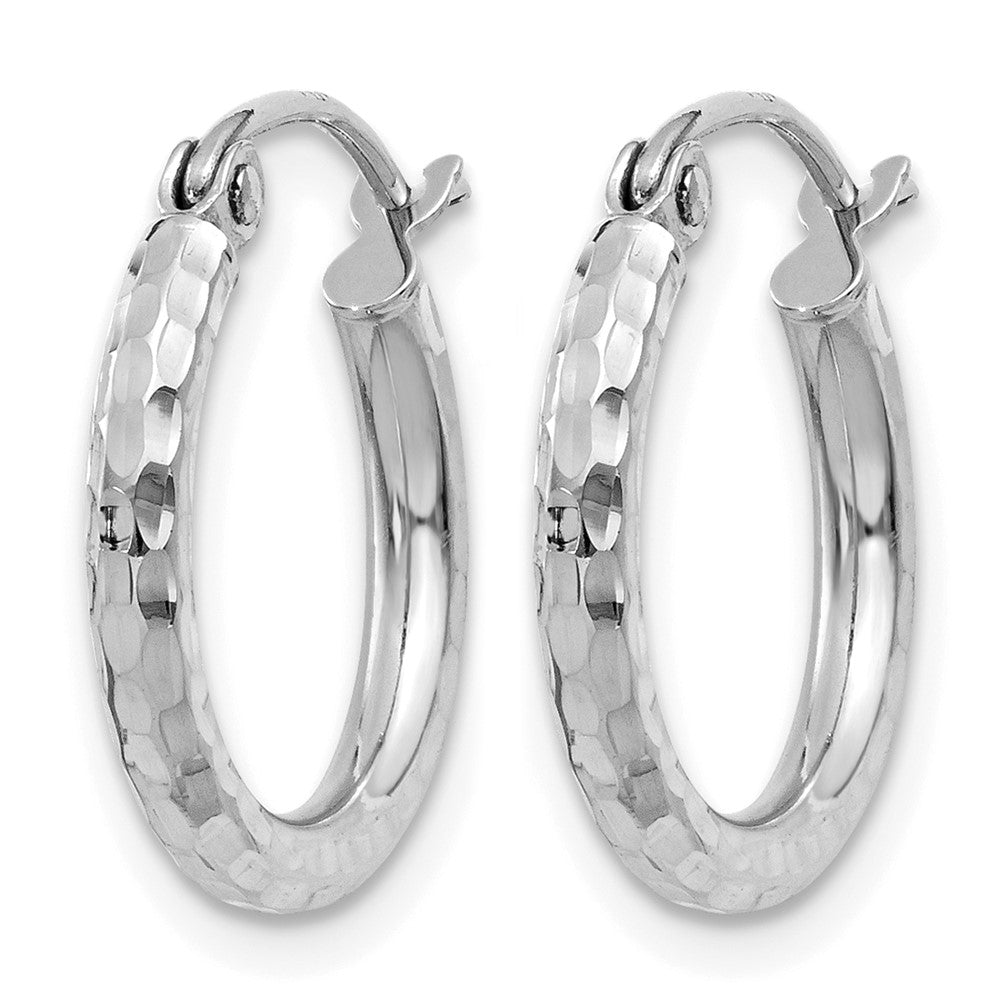 14K Weißgold Diamantiert 2mm Rund Röhre Creolen