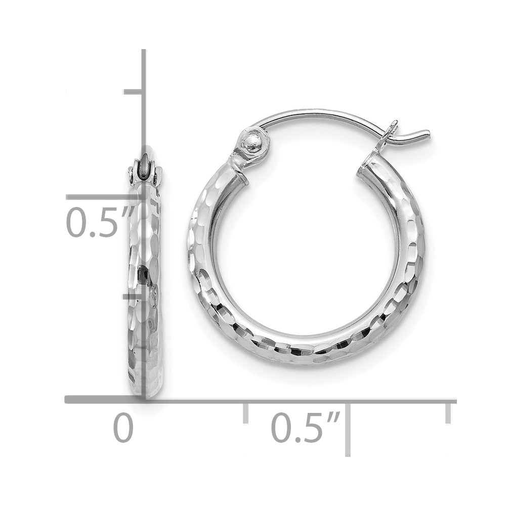 14K Weißgold Diamantiert 2mm Rund Röhre Creolen