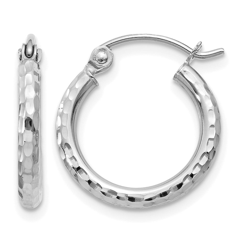 14K Weißgold Diamantiert 2mm Rund Röhre Creolen