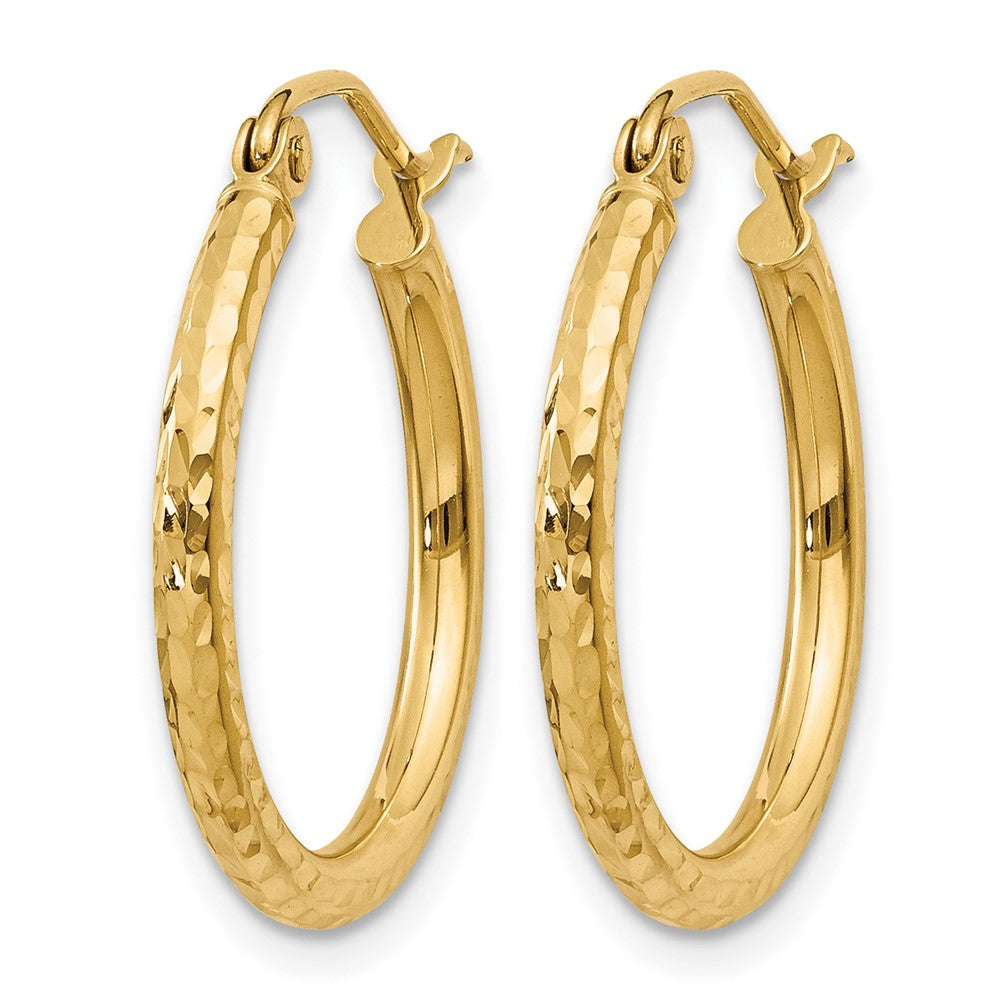 14K Gelbgold Diamantiert 2mm Rund Röhre Creolen
