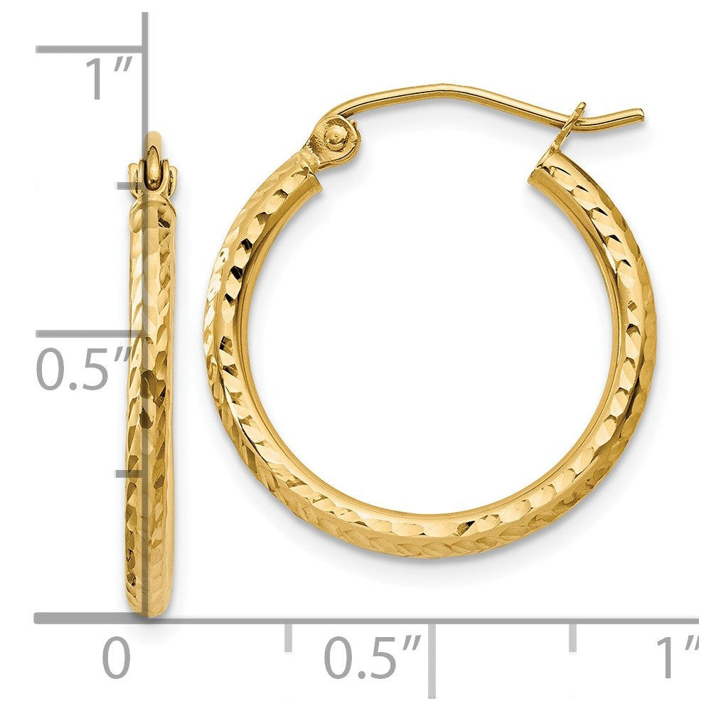 14K Gelbgold Diamantiert 2mm Rund Röhre Creolen