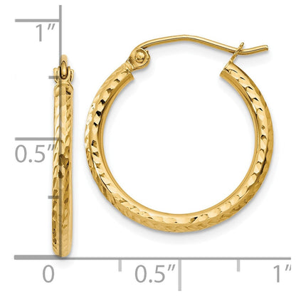 14K Gelbgold Diamantiert 2mm Rund Röhre Creolen