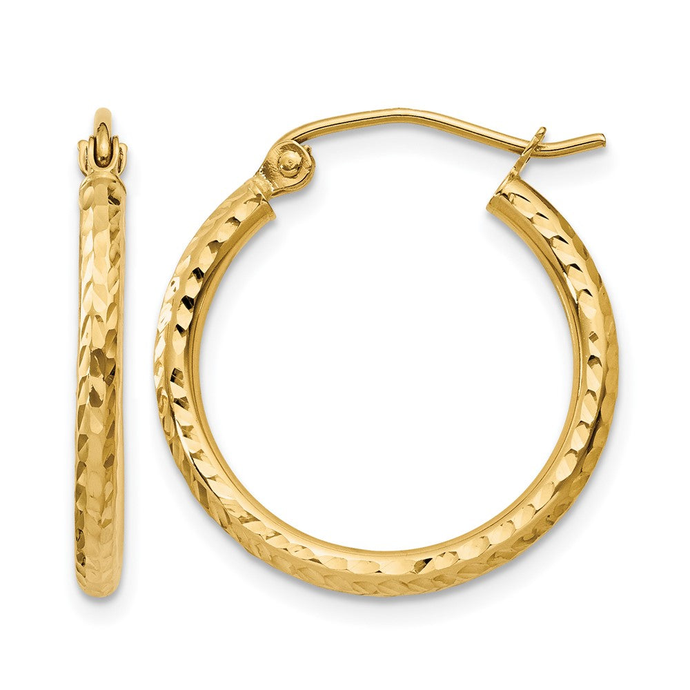 14K Gelbgold Diamantiert 2mm Rund Röhre Creolen