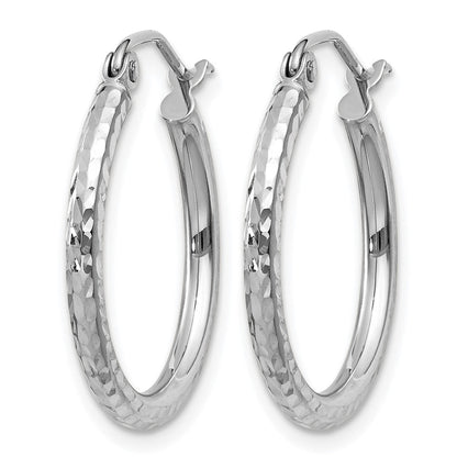 14K Weißgold Diamantiert 2mm Rund Röhre Creolen