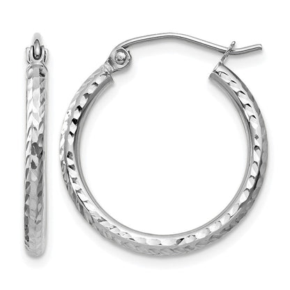 14K Weißgold Diamantiert 2mm Rund Röhre Creolen