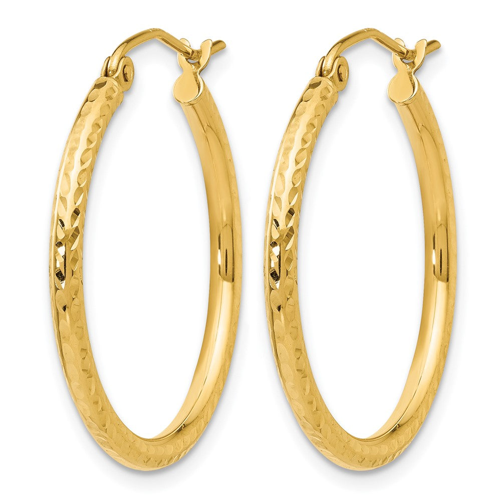 14K Gelbgold Diamantiert 2mm Rund Röhre Creolen