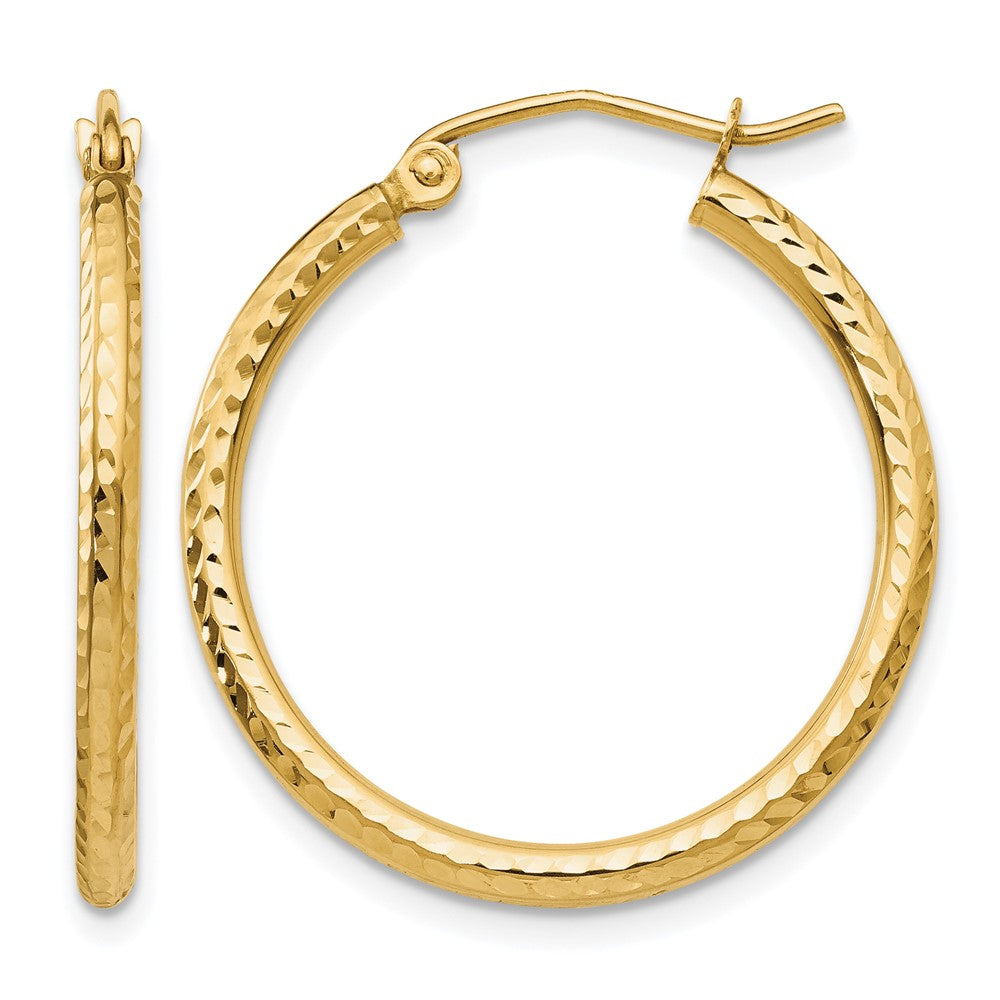 14K Gelbgold Diamantiert 2mm Rund Röhre Creolen