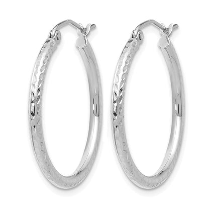 14K Weißgold Diamantiert 2mm Rund Röhre Creolen