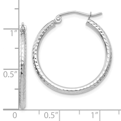 14K Weißgold Diamantiert 2mm Rund Röhre Creolen