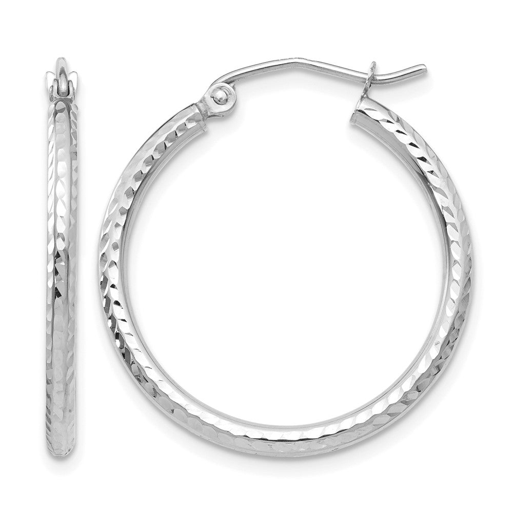 14K Weißgold Diamantiert 2mm Rund Röhre Creolen