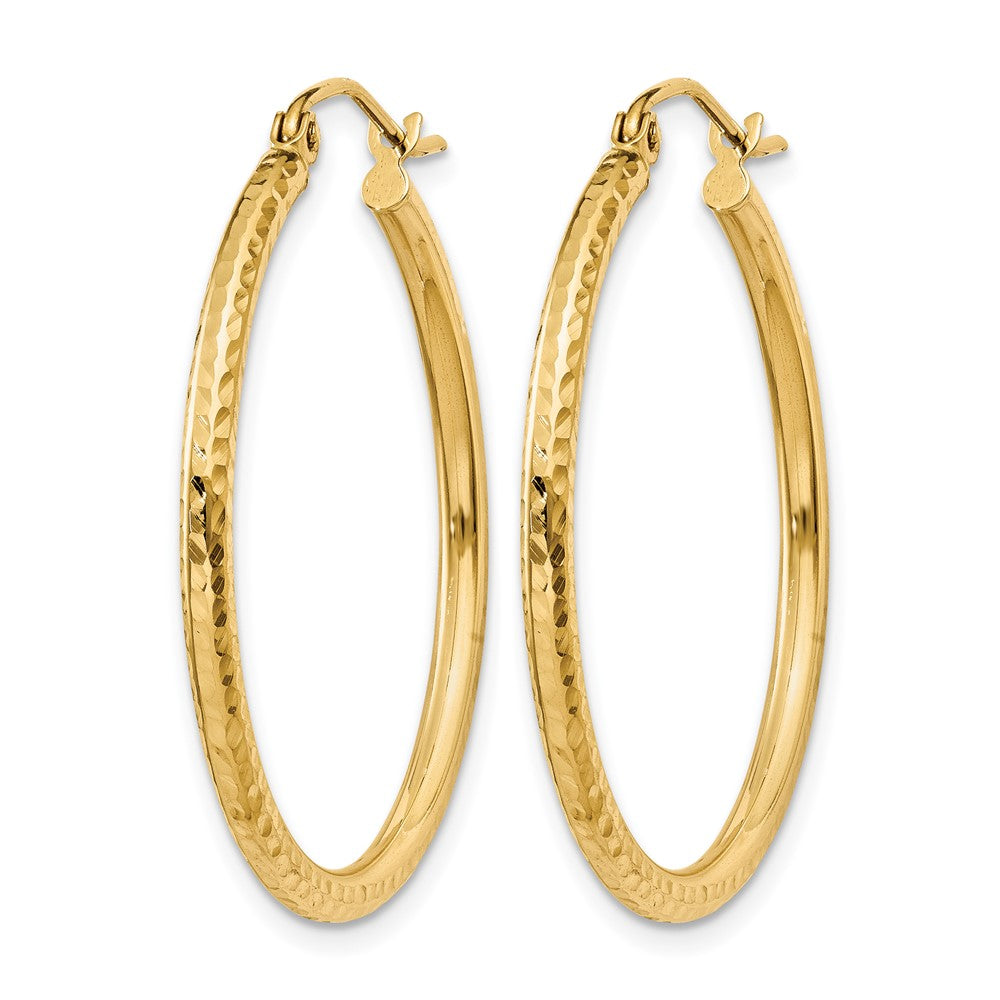 14K Gelbgold Diamantiert 2mm Rund Röhre Creolen