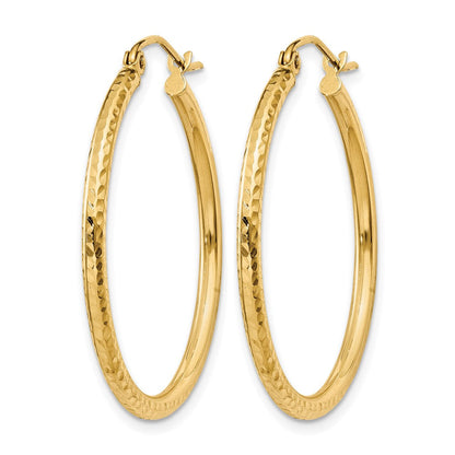 14K Gelbgold Diamantiert 2mm Rund Röhre Creolen