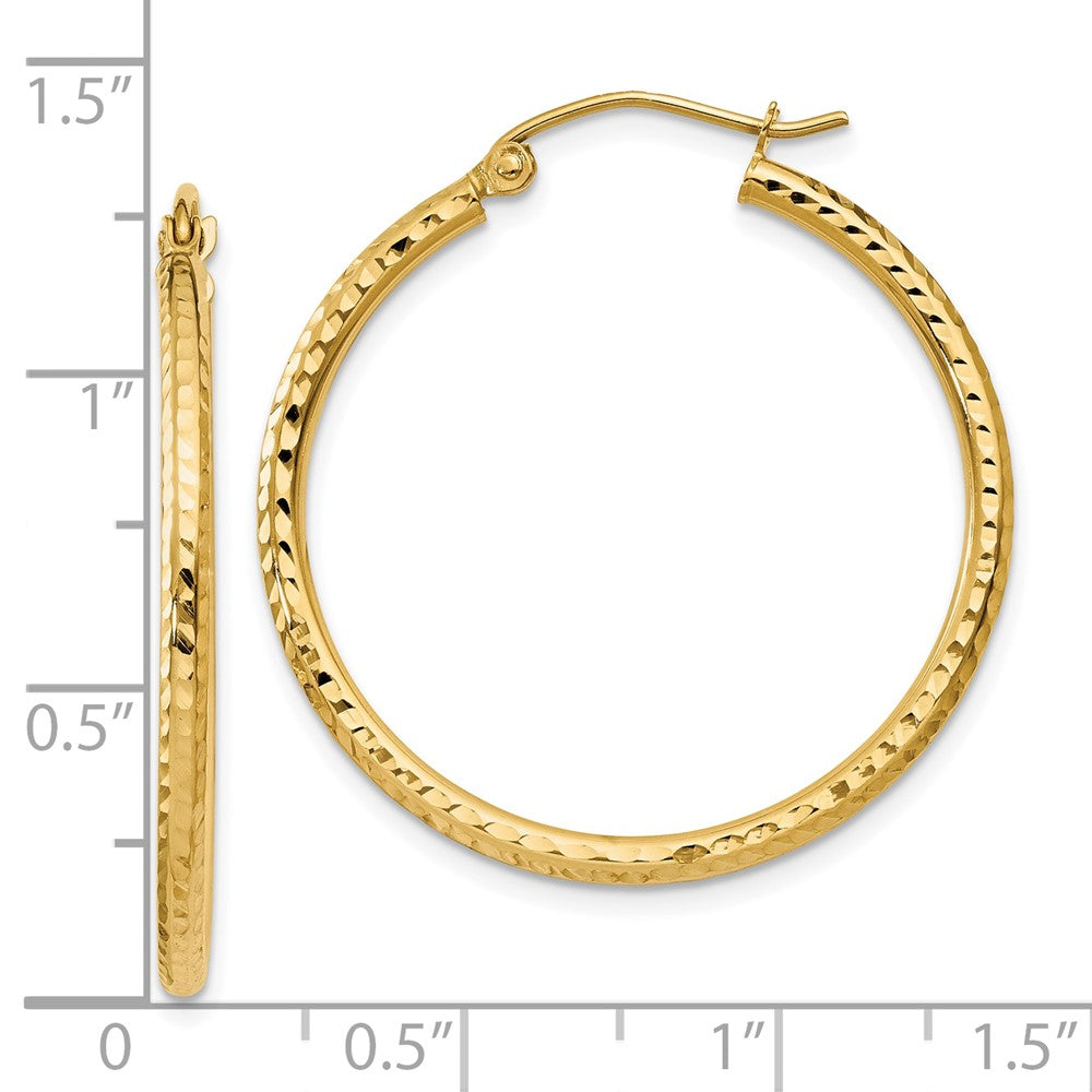 14K Gelbgold Diamantiert 2mm Rund Röhre Creolen