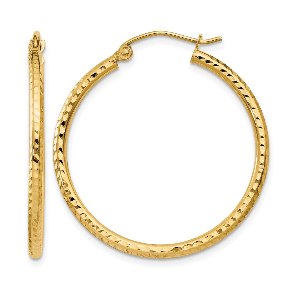 14K Gelbgold Diamantiert 2mm Rund Röhre Creolen