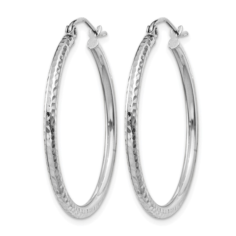 14K Weißgold Diamantiert 2mm Rund Röhre Creolen