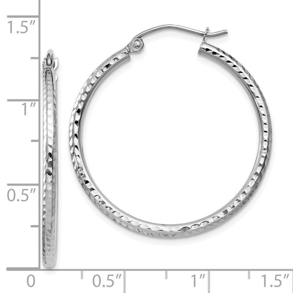 14K Weißgold Diamantiert 2mm Rund Röhre Creolen