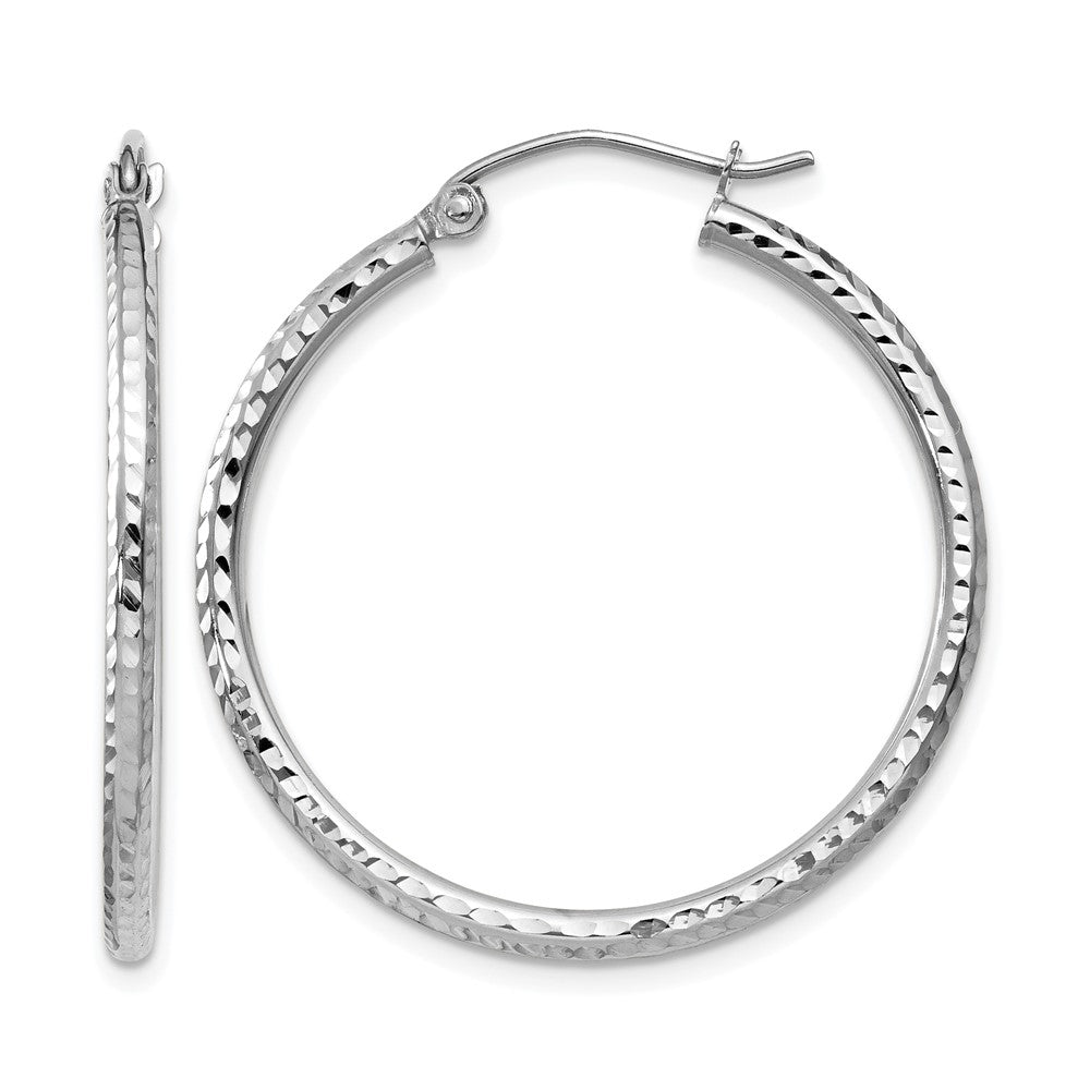 14K Weißgold Diamantiert 2mm Rund Röhre Creolen