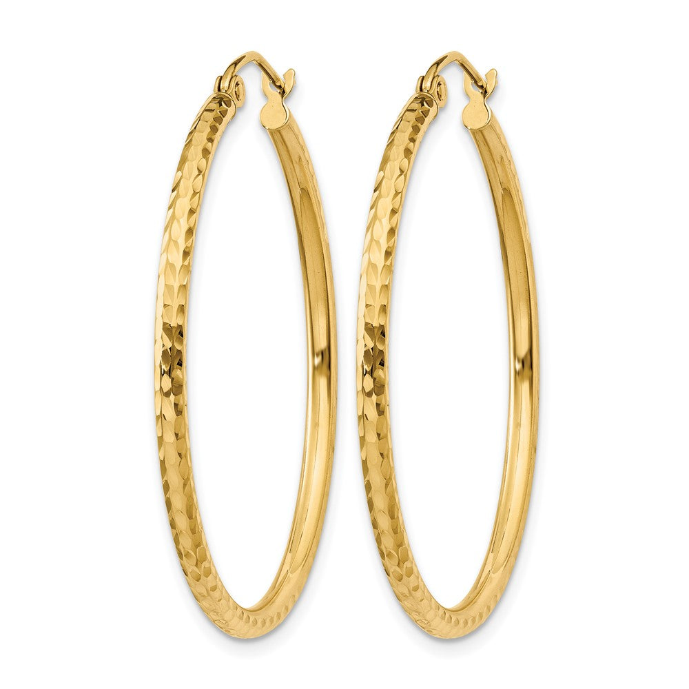 14K Gelbgold Diamantiert 2mm Rund Röhre Creolen