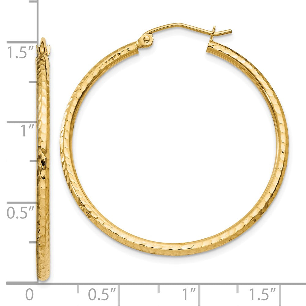 14K Gelbgold Diamantiert 2mm Rund Röhre Creolen