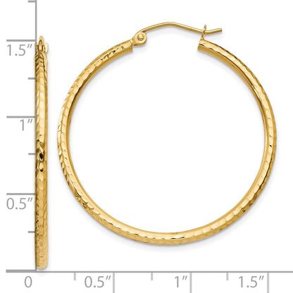 14K Gelbgold Diamantiert 2mm Rund Röhre Creolen