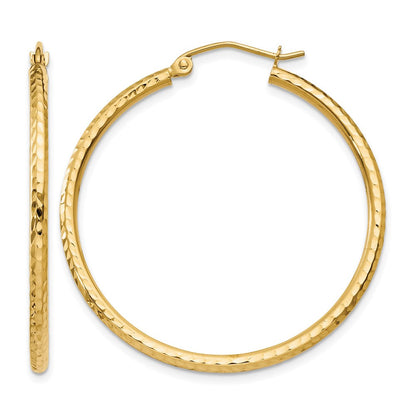 14K Gelbgold Diamantiert 2mm Rund Röhre Creolen