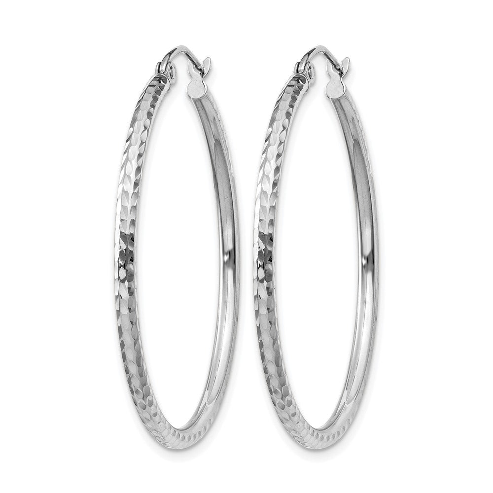 14K Weißgold Diamantiert 2mm Rund Röhre Creolen