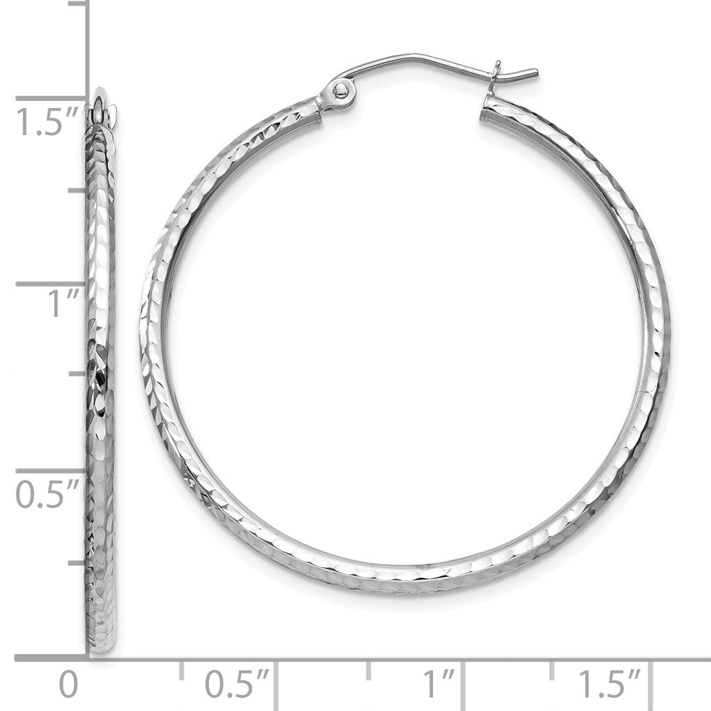 14K Weißgold Diamantiert 2mm Rund Röhre Creolen