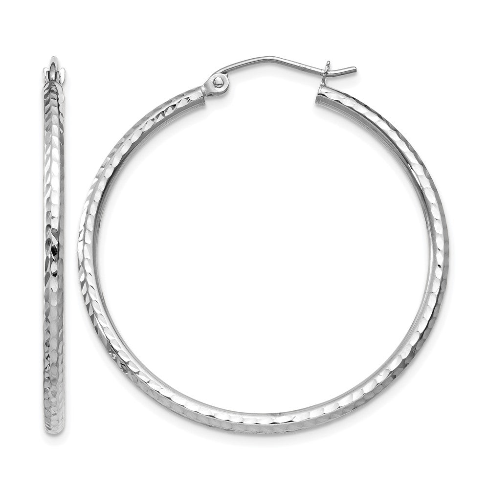14K Weißgold Diamantiert 2mm Rund Röhre Creolen