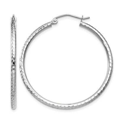 14K Weißgold Diamantiert 2mm Rund Röhre Creolen
