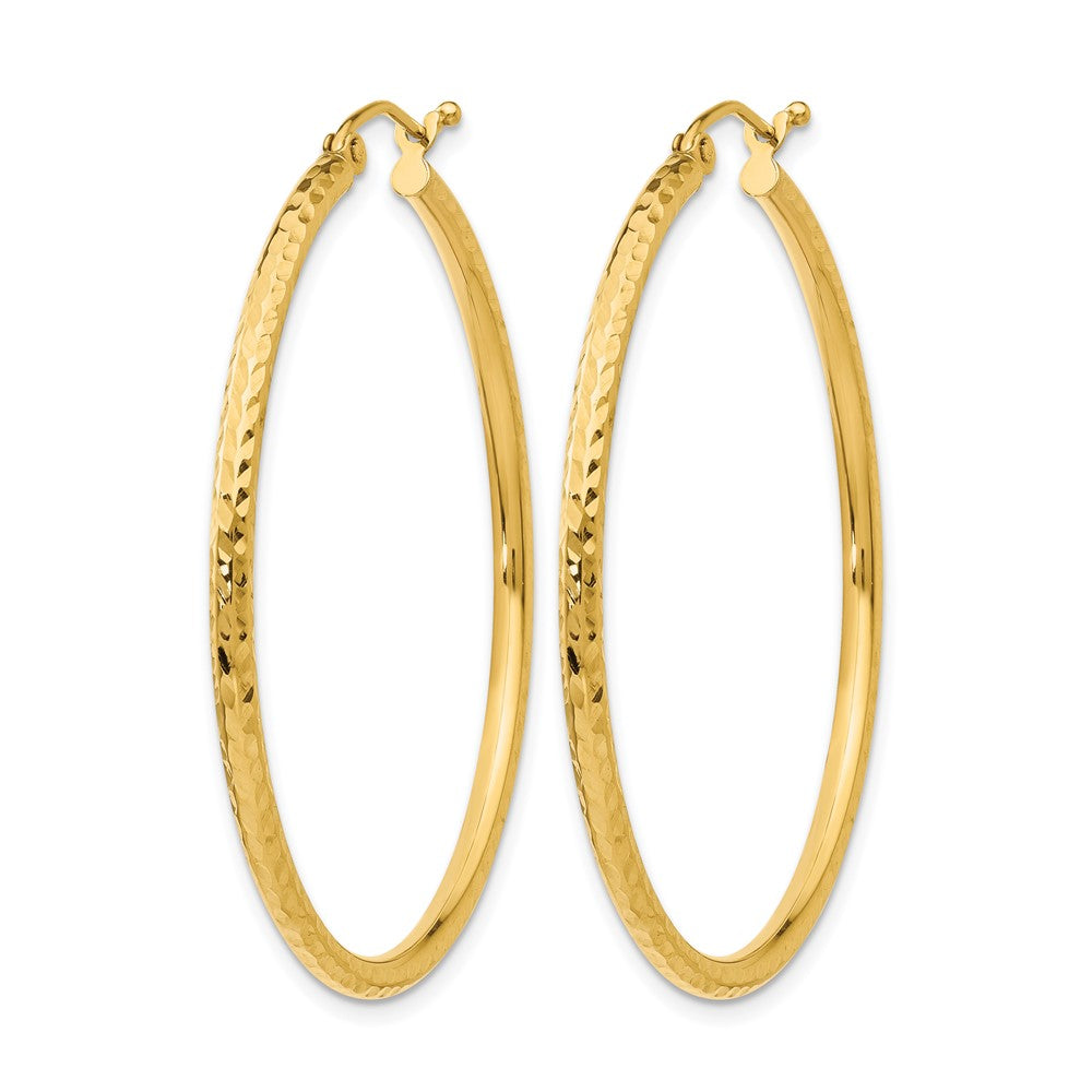 14K Gelbgold Diamantiert 2mm Rund Röhre Creolen
