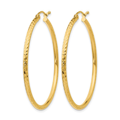 14K Gelbgold Diamantiert 2mm Rund Röhre Creolen